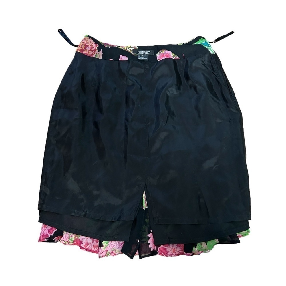 Karen Kane Flowers & Butterflies in Black Print Silk Open Panel Skirt - Picture 7 of 15